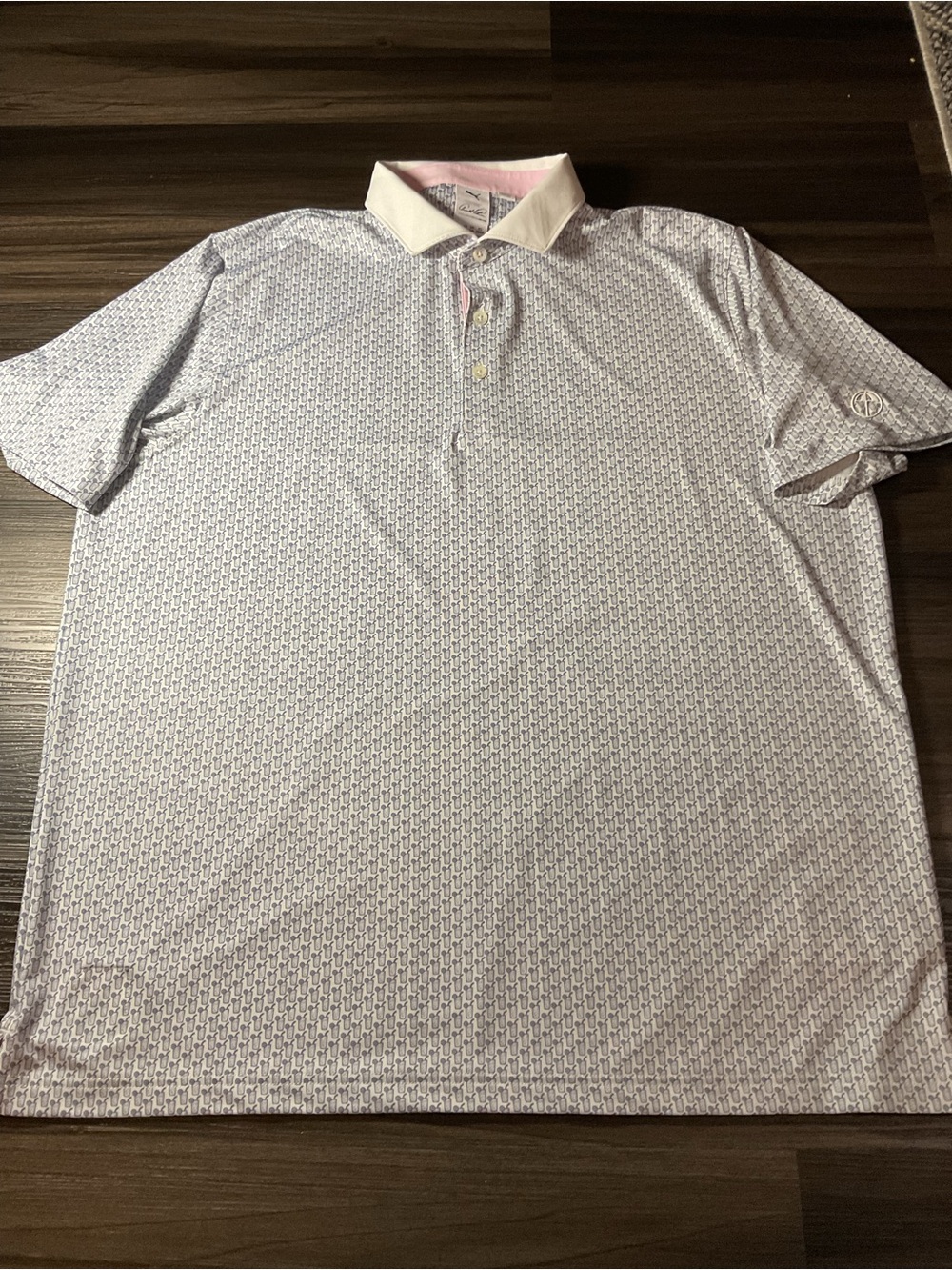 Puma/Arnold Palmer Light Blue Cocktail-Pattern Polo with White Collar Size XL